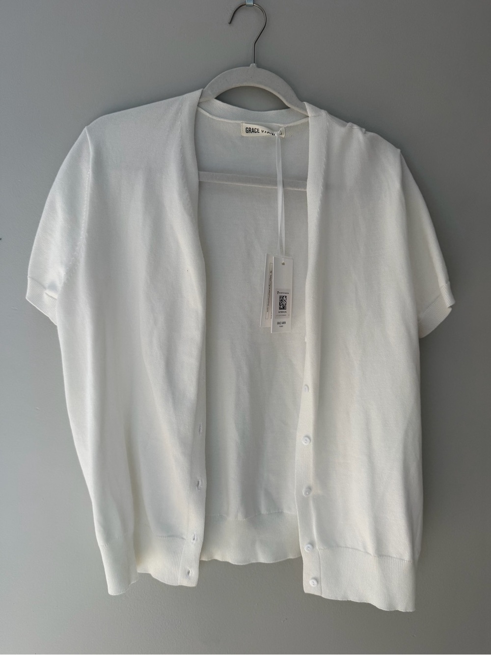 Grace Karin White Short-Sleeve Button Cardigan